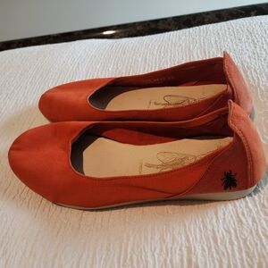 Fly London Women's Poppy Orange Leather Ballet Flats. Size 37.